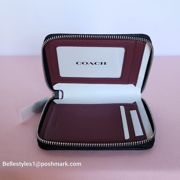 COACH Small Zip Around Wallet  With ID Window In Signature Jacquard -Black SB⭐ - Picture 12 of 16